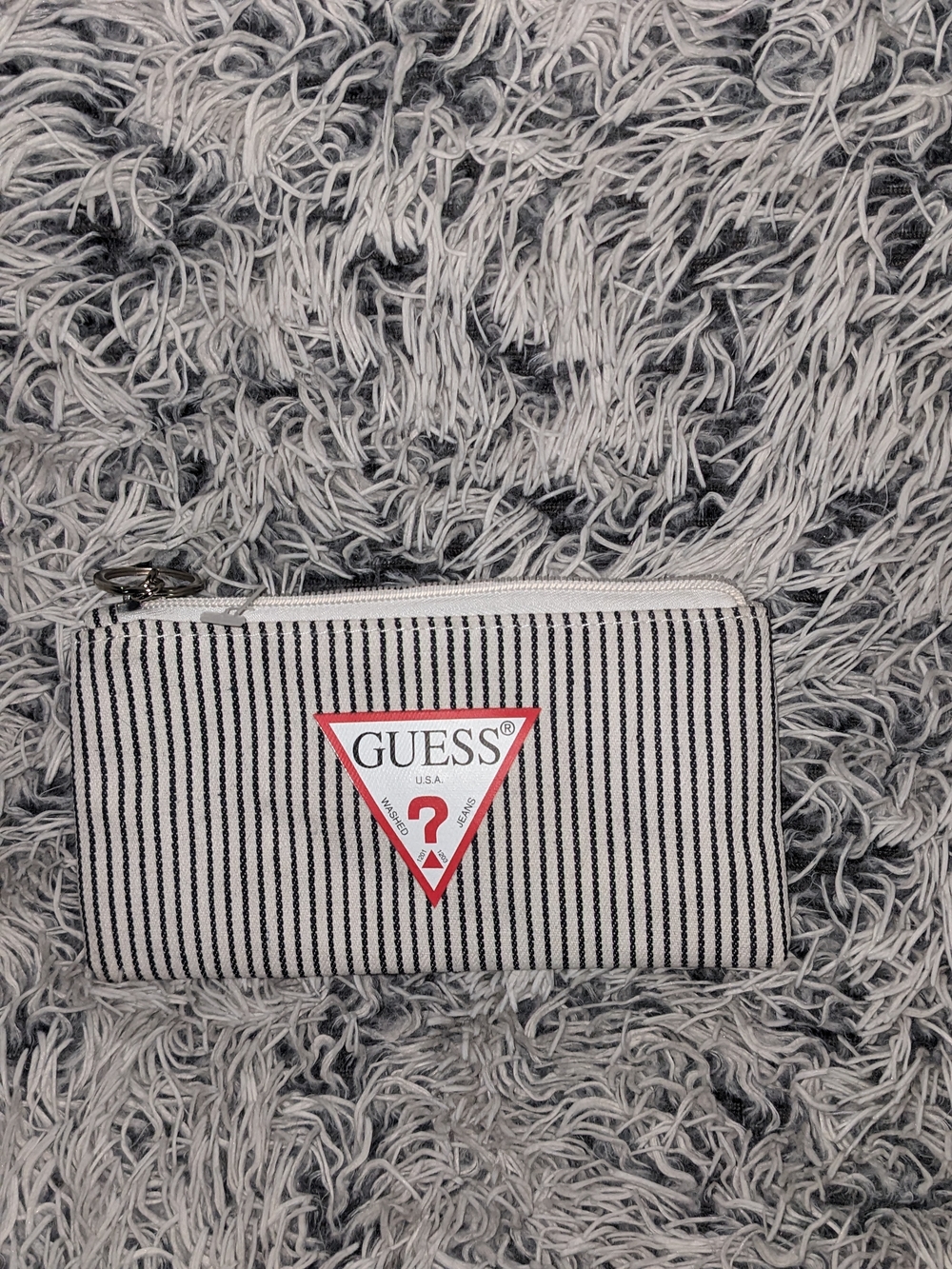 GUESS Striped Zip Wallet in Black and White